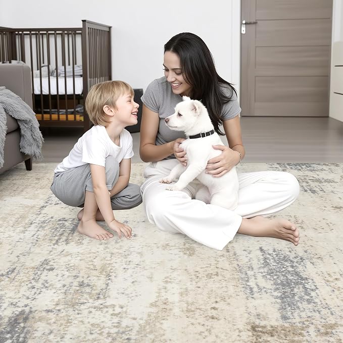 Area Rug Living Room: 3x5 Modern Washable Soft Carpet Beige Brown | For Hallway, Bedroom, Kitchen, Laundry, Bathroom,Door Mat,Modern Abstract,Machine washable,Non-Slip,Stain Resistant,Indoor