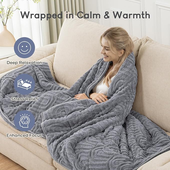 Cottonblue Jacquard Weighted Blanket for Adults 15lbs Twin Size Bed 48"x72" | Soft Fuzzy Fleece Weighted Blankets Throw for Sleep Calm Relax, Fuzzy Warm Arch Bed Sofa Couch Heavy Blanket, Grey, Washable