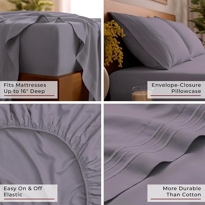 Mellanni Iconic 3-Piece, Ultra Soft Sheet Set (Twin, Hazy Lilac) | 10M+ Sleepers. Lab-tested: Sleeps Cool, Stays Bright, Strong, Smooth. Good Housekeeping Best Bedding, 7 yrs running.