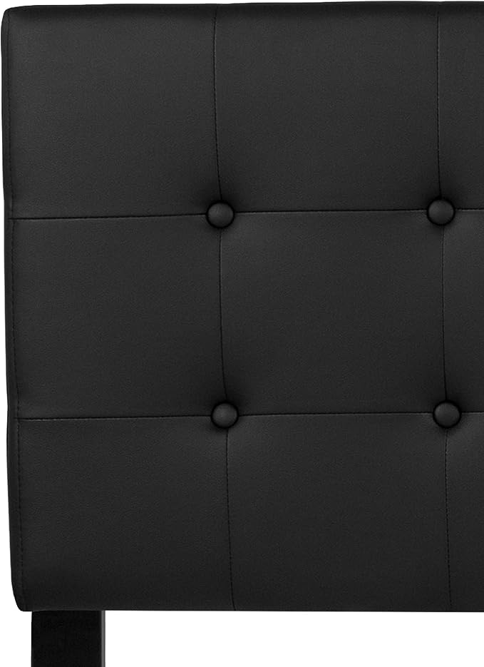 EMMA + OLIVER Black Queen Button Tufted Headboard | Adjustable Bed Rail Slots, Vinyl Upholstered