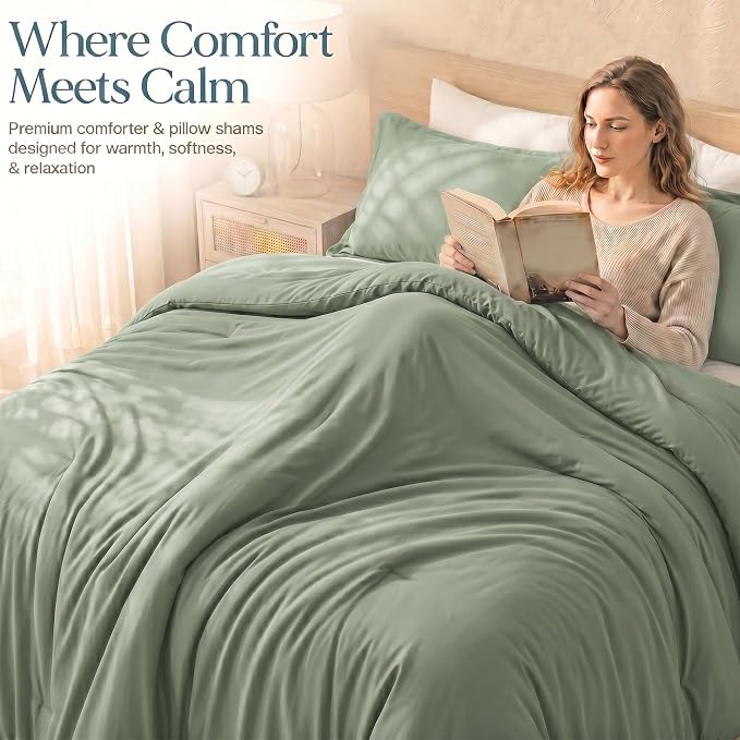 Utopia Bedding 3 Pc Queen Comforter Set, All Season Bedding, Sage Green | Bedding Set Includes Comforter (88x88) Inches, 2 Shams (20x26) Inches. Soft Microfiber Down Alternative, Machine Washable.