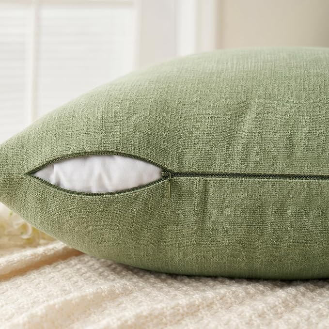 MIULEE Sage Green Chenille Couch Euro Throw Pillow Covers, 22x22 | Set of 2, Soft Modern Farmhouse Style, Decorative Pillowcases for Sofa Living Room Bed, Home Decor