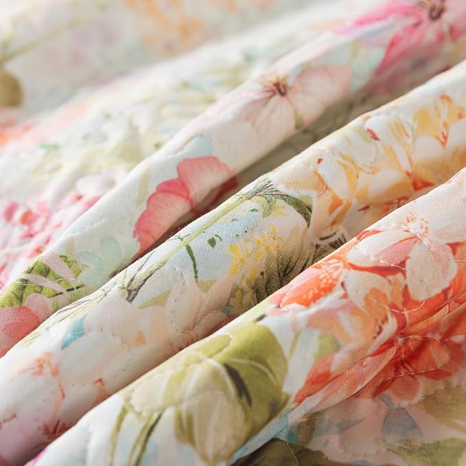 Quilt Bedspread Sets- Dreamy Flowers Reversible Coverlet Set,Queen Size