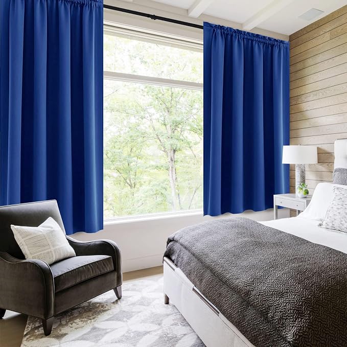 DWCN Blackout Curtains for Bedroom Living Room 52 x 45 Inch Long 2 Panels | Room Darkening, Thermal Insulated, Light Blocking, Rod Pocket Drapes, Noise Reducing Window Treatments, Classic Blue