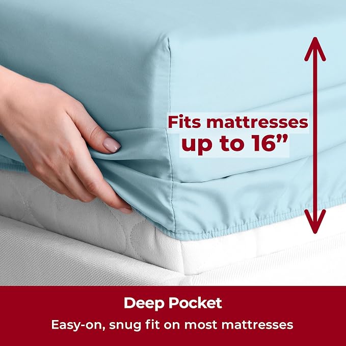 Mellanni Iconic 5-Piece, Ultra Soft Sheet Set (Split King, Aqua) | 10M+ Sleepers. Lab-tested: Sleeps Cool, Stays Bright, Strong, Smooth. Good Housekeeping Best Bedding, 7 yrs running.
