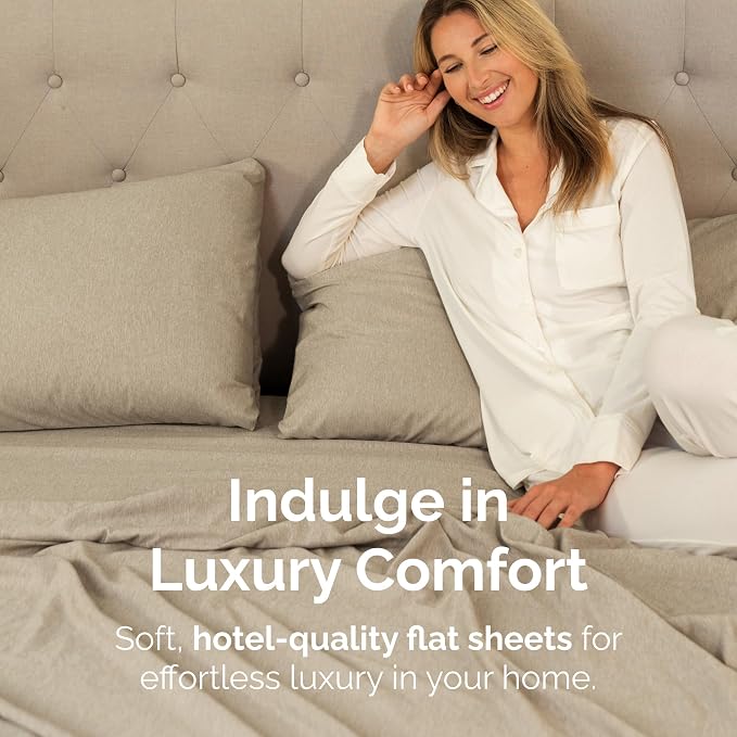 King Flat Sheet - Single Top Flat Sheet Only - Cooling - Heathered Beige | Hotel Luxury Top Flat Sheet Only, Ultra-Soft, Breathable & Cooling, Fade & Wrinkle Free, Easy-Care, Stain & Shrink Resistant