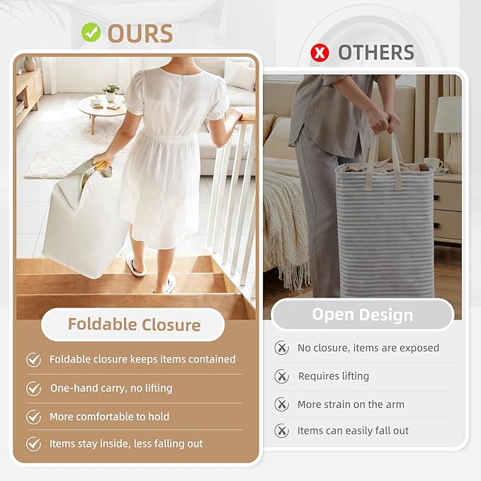 STORAGE MANIAC 2-Pack Large Laundry Hamper, 100L (26.4 Gal) Collapsible Laundry Basket with Bamboo Handles, Freestanding Waterproof Clothes Hamper for Laundry Room, Bedroom, Dorm, Towels, White