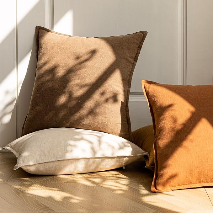Foindtower Linen Solid Decorative Throw Pillow Covers 16x16 Cocoa Brown | Pack of 2 Boho Farmhouse Morden Pillowcase,Accent Neutral Cushion Covers,Home Decor for Chair Couch Sofa Bedroom Living Room