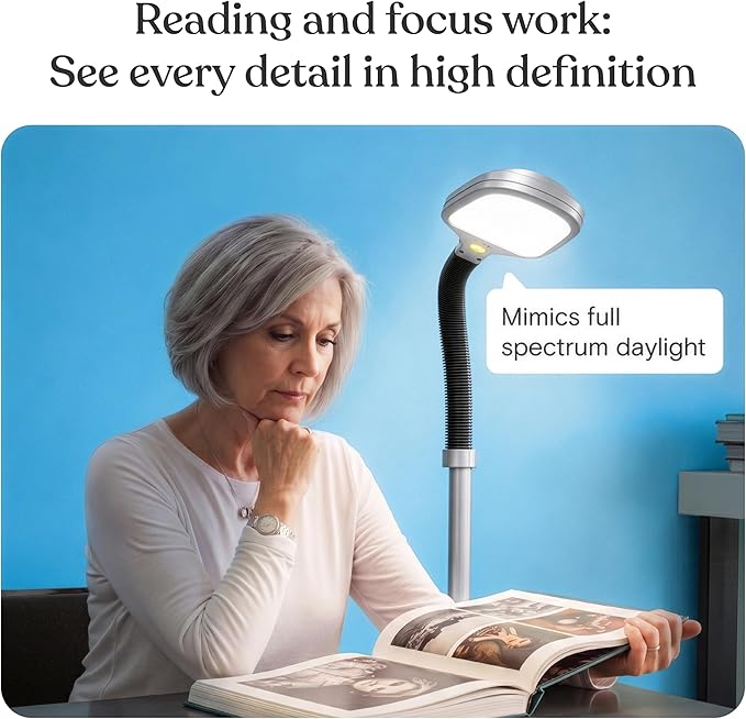 Brightech Litespan Titanium Silver LED Floor Reading Lamp, Energy Efficient, Adjustable Standing, 850-950 Lumens, 12W, 3-Year Warranty