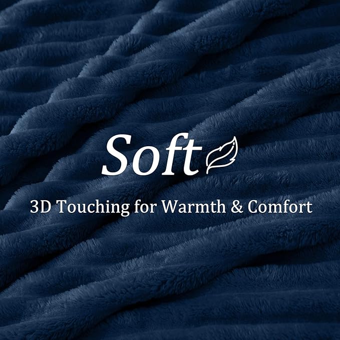 BEDELITE Ribbed Twin Blanket for Couch & Bed, Navy, 60"x80" | Ultra-Soft Plush Fleece, Cozy, Warm Yet Lightweight, Ribbed Texture, Home Decor, Machine Washable, Giftable, All-Season Use