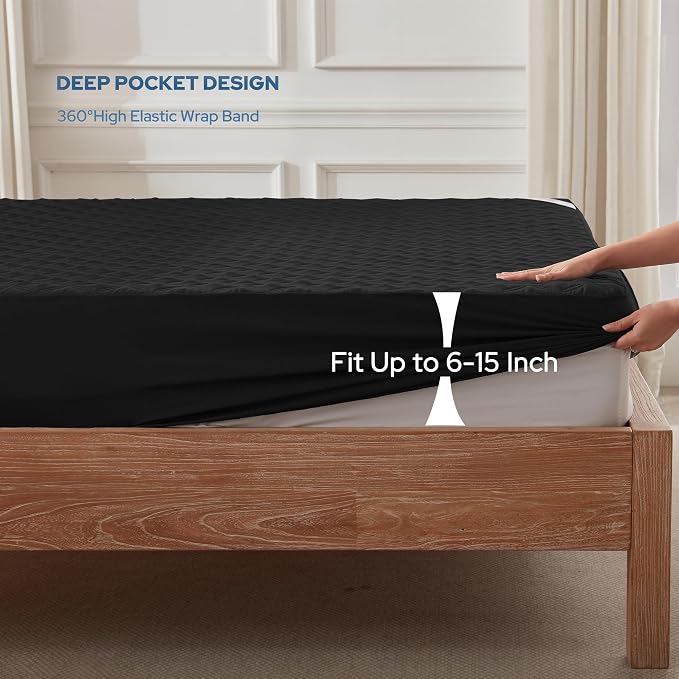 2 Pack Waterproof Mattress Protector Twin Size, Deep Pocket Fit, Washable | Bedlore Soft Breathable Bed Mattress Cover Pad, Fits 6-15 Inch Deep Mattresses, Ideal for Bedroom, Hotel, Black