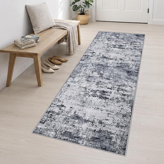 3x10 Washable Runner Rug：Modern Abstract Kitchen Soft Carpet Grey | For Hallway, Bedroom, Kitchen, Laundry, Bathroom,Door Mat,Modern Abstract,Machine washable,Non-Slip,Stain Resistant,Indoor