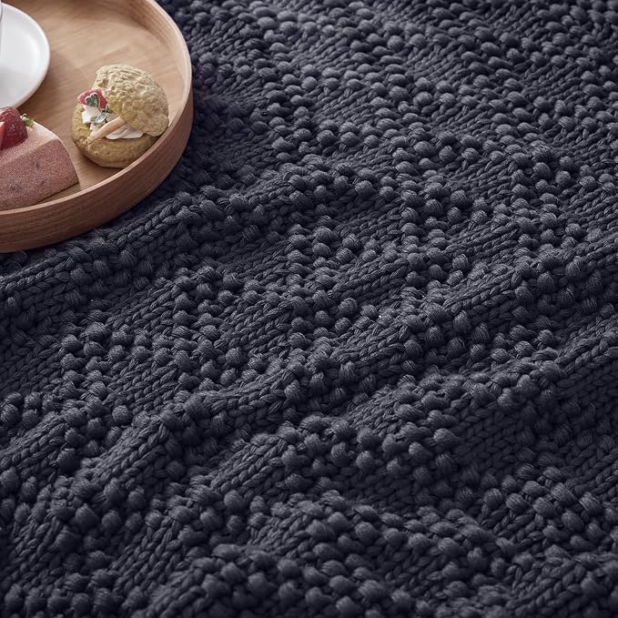 Anysay Knitted Weighted Blanket for Adult, Chunky Knit Throw 36''*48'' 3lbs | Cooling Weighted Blanket for Sleep Breathable Machine Washable Fall Heavy Blanket for Room Decor(Dark Grey)
