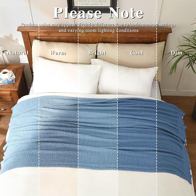 JOOJA Dusty Blue Throw Blanket for Bed, Super Soft Knit Blankets, Cozy Fleece Fuzzy Fluffy Plush Chenille Throws Blanket for Couch, Sofa, 60 x 80 inches