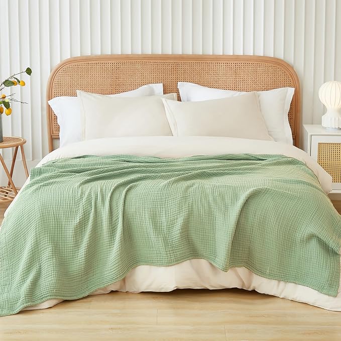 EMME Muslin Blankets for Adults Throw Blanket for Couch Breathable Gauze Soft Lightweight Airy Sage Green Throw XL 50" x 71"