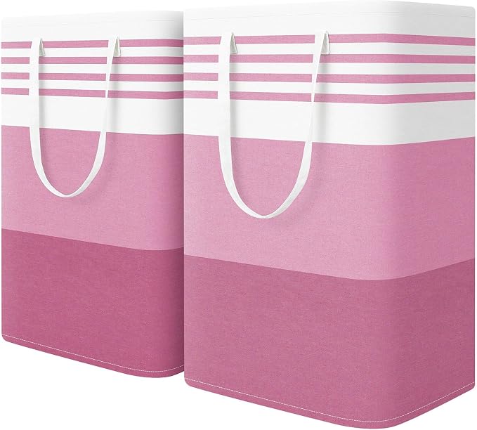 WOWBOX 2 Pack Laundry Baskets, Collapsible Dirty Clothes Laundry Hampers | with Reinforced Handles, Waterproof Coating, 2 Pack for Clean & Dirty Clothes, for Bedroom, Bathroom, Dorm (75L Pink)