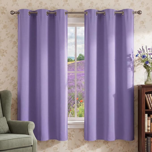 NICETOWN Lavender Purple Blackout Curtains for Bedroom 42" x 63" 2 Panels | Thermal Insulated Grommet Draperies Panels, Light Blocking Noise Reducing Room Darkening for Kitchen Living Room Home Decor