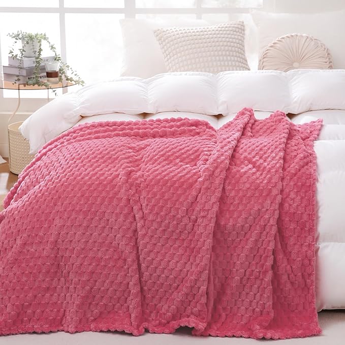 Rose Pink Throw Blanket 60"×80" Gifts for Mom Fuzzy 3D Jacquard Decorative | Flannel Fleece Super Soft Plush Cozy Blanket for Couch Sofa Chair Lightweight