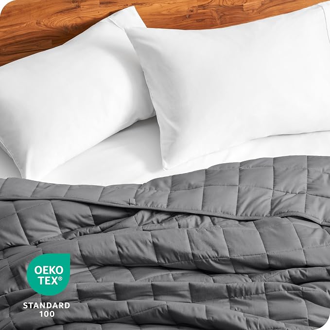 Bare Home Cotton Weighted Blanket (Grey, 40"x60" 10lbs) | Twin or Full Size, All-Natural 100% Cotton, Premium Heavy Blanket Nontoxic Glass Beads