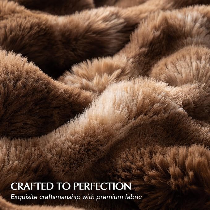 EverGrace Faux Rabbit Fur Bubble Throw Blanket, 60"x80", Lion Caramel | Ultra Soft, Luxury Faux Rabbit Fur Throw, Thick Warm Bubble Blanket, Cozy Fluffy Reversible, for Bed, Couch, Chair, Sofa