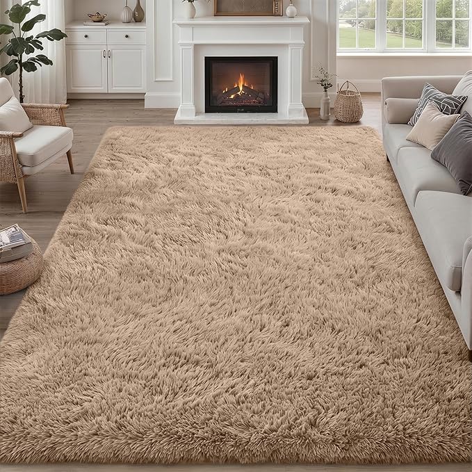 8x10 Area Rug Living Room Bedroom: Fluffy Plush Shag Carpet Beige | For Kids Room Playroom Nursery Home Decor,Ultra Soft,Non-Slip Non-Shedding,Fuzzy Plush,Large Indoor Floor Carpet,Easy Clean