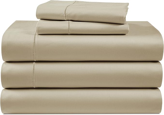 LANE LINEN Sleep Number Split King Sheets Egyptian Cotton Sateen - Linen | Split King Cotton Sheets - 5-Piece Set, For Guests And Everyday Use, For A Silky Hotel-Style Bed, Luxe Sheen, Plush