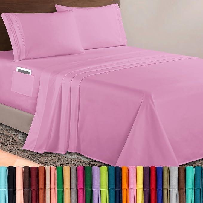 Elegant Comfort Luxurious 1500 Premium Hotel Quality Microfiber 4-Piece Sheet Set, 18-24 Inches Deep - Extra Deep Pocket Sheets - Ultra Soft 4PC Deep Pocket Sheets, Full, Light Pink