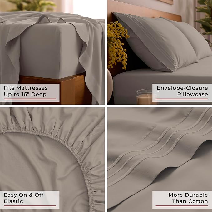 Mellanni Iconic 3-Piece, Ultra Soft Sheet Set (Twin, Tan) | 10M+ Sleepers. Lab-tested: Sleeps Cool, Stays Bright, Strong, Smooth. Good Housekeeping Best Bedding, 7 yrs running.