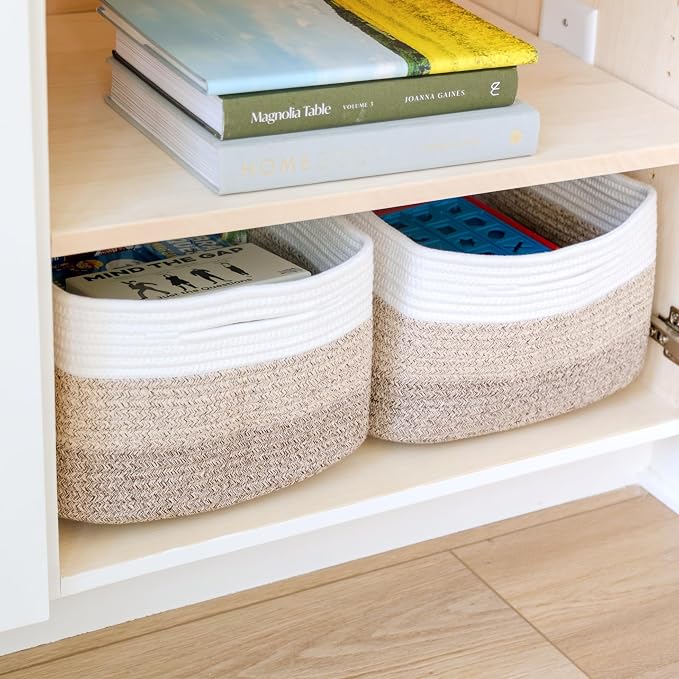NaturalCozy Storage Baskets 16.8”x13”x7.6” Cotton Rope Woven Baskets for Organizing 3-Pack | Toy Storage Bins | Basket for Shelves, Laundry, Blanket, Clothes, Closet, Kitchen, Bathroom, Gifts