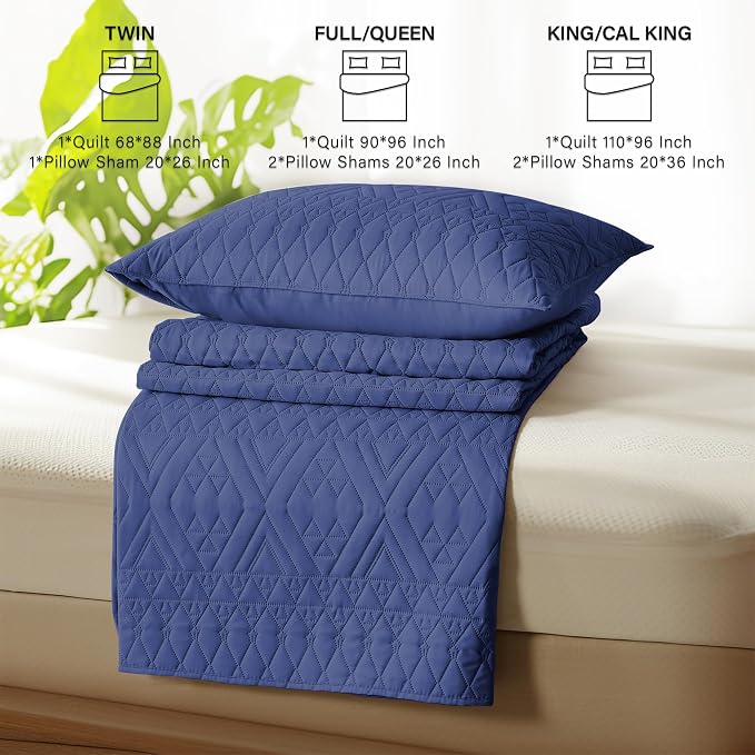 akkialla Full/Queen Size Quilt Bedding Set,Navy Blue Lightweight Microfiber Soft Bedspread,Modern Style Geoetric Pattern Coverlet Set for All Seasons,3 Piece(1 Quilt,2 Pillow Shams)