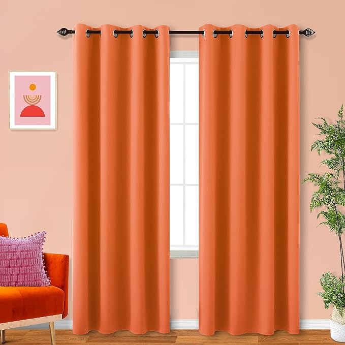 KOUFALL Living Room Curtains 96 Inches Long,Window Treatments Fall Decorations for Bedroom Home,Orange