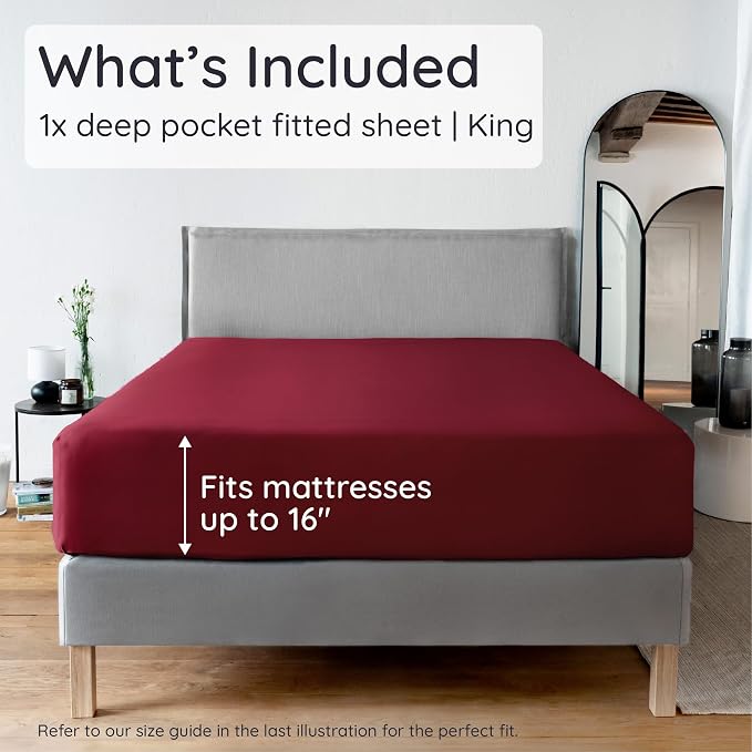 Bambaw 100% Viscose Derived from Bamboo King Size Fitted Sheet, Cooling, Deep Pocket, Burgundy