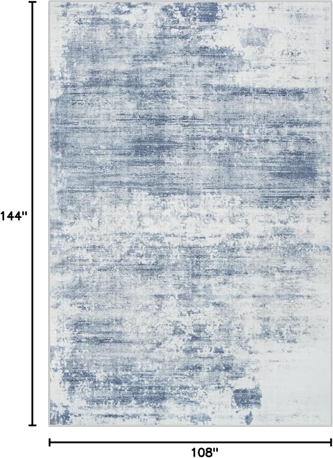 9x12 Area Rugs for Living Room: Washable Abstract Blue White Badroom Carpet | Non-slip TPE backing makes this washable soft low-pile rug safe & durable, Pet-friendly decor for dining room,nursery,office