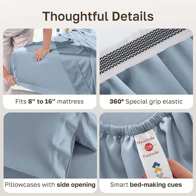 California Design Den 1000 Thread Count Queen Size Bed Sheet Set 4 Pcs,Blue | Backed by Good Housekeeping Seal - 100% Cotton Sateen - Soft, Thick & Heavy, 16" Deep Pocket, All-Around Elastic, Durable