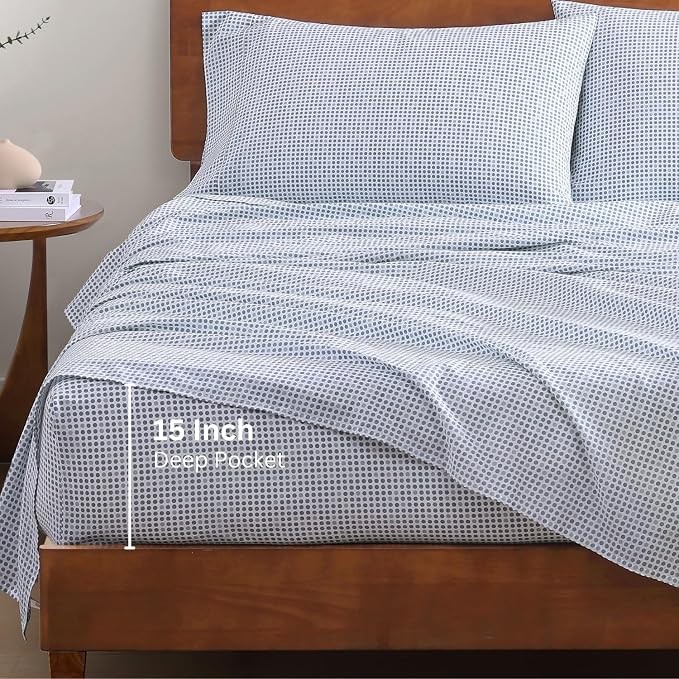LANE LINEN King Sheet Set 100% Organic Cotton Soft 4pc Percale - Polka Dot | King Sheet Set, GOTS Certified Organic Cotton Percale - Best-Value Organic Cotton, Affordable Organic Luxury