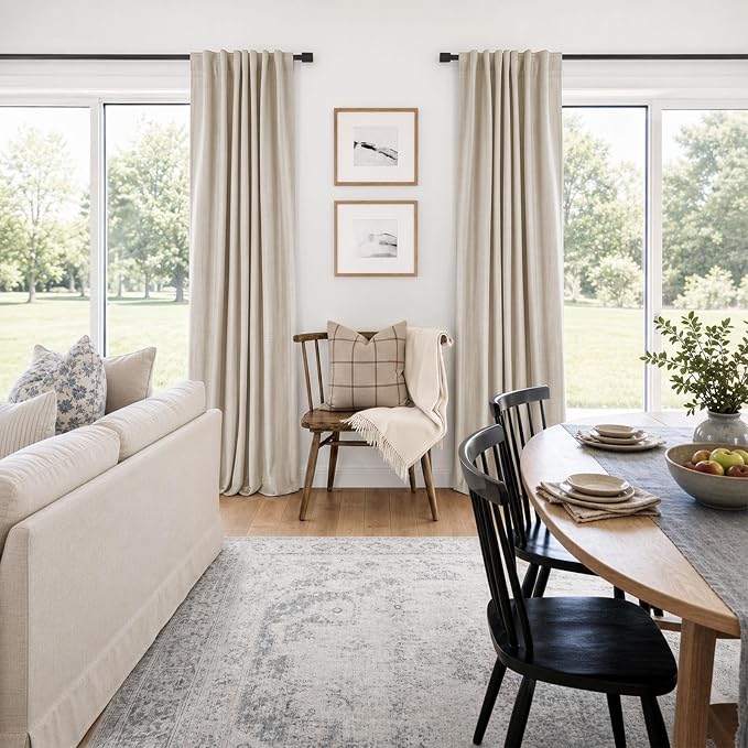 Linen Textured Total Blackout Curtains for Bedroom 102 Inches Long, Cream | 100% Blackout Shield, Back Tab/Rod Pocket Living Room Drapes, Thermal Insulated Blackout Curtains 2 Panels Set, 50"W x 102"L