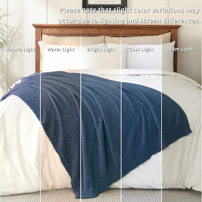 JOOJA Navy Blue Throw Blanket, Soft Fluffy Fuzzy Knit Blanket for Couch Bed Sofa, Cozy Plush Warm Blanket for Bedroom Living Room, Spring Home Decor, 50x60 Inches