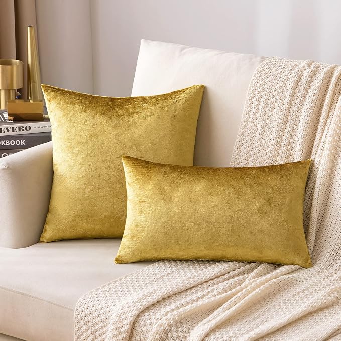 MIULEE Velvet Throw Pillow Covers 18x18 Inch Pack of 2 Golden | Soft Solid Decorative Pillow Covers, Modern Luxury Home Decor, for Couch Chair Sofa Bedroom Livingroom