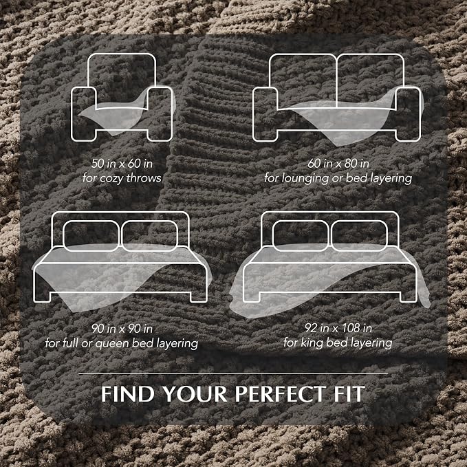 EVERGRACEHOME Chunky Chenille Knit Throw Blanket, 90 x 90, Mocha Brown | Sculpted Moss Stitch, Chic Modern Farmhouse, All-Season Warmth, OEKO-TEX® Certified, Oversized Queen for Couch, Bed, Sofa