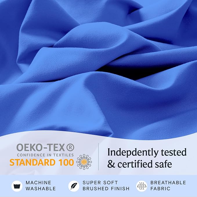 LuxClub Full Size Sheets, Cooling & Soft Deep Pocket Bed Sheets, 4PC | LuxClub Silky Fitted Sheet & Pillowcase Sets, Breathable Hotel Luxury Bedding for Mattress Wrinkle Free, Marine Blue