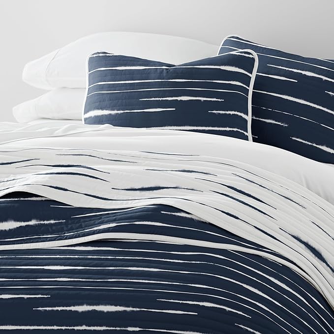 Merit Linens Soft Quilt Coverlet Bedding Set - Reversible Patterns - King/Cal-King Navy