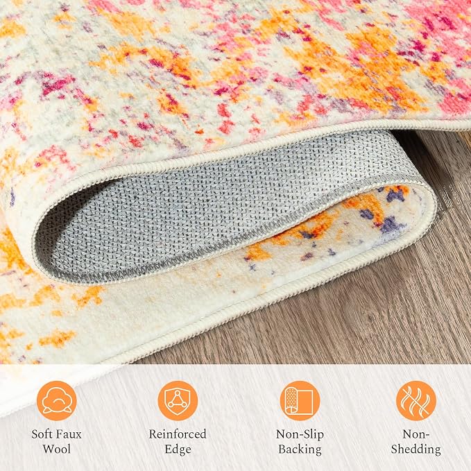 Rugflix 2x8 Runner Rug for Hallway, Washable Colorful Rainbow Runners | Machine Washable; Stain-Resistant; Low Pile; Non-Slip; Modern Abstract; Carpet for Bedroom Bathroom Laundry