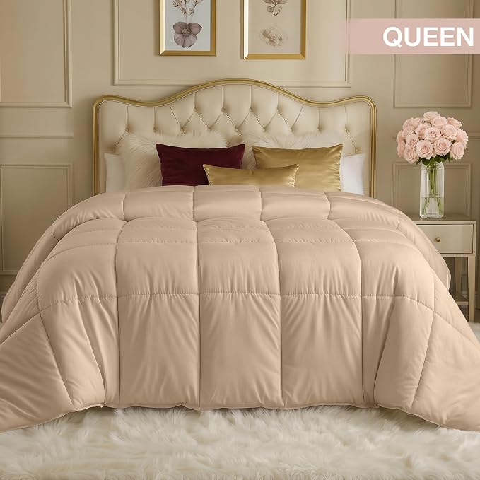 Utopia Bedding Duvet Insert, Comforters Queen Size 88 x 88 Inches, Beige | Cozy All Season Comforter for Kids and Teens, Unisex, Down Alternative Fill, Soft Microfiber Shell, Machine Washable.