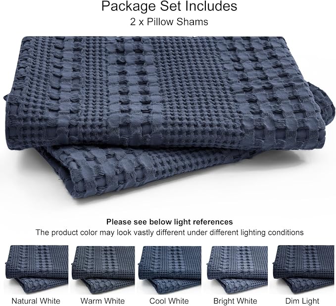PHF 100% Cotton Waffle Weave Euro Sham Covers, 2 Pack 26" x 26" Bed Pillow Covers for Elegant Home Decor, No Filling, Luxury Aesthetic Soft Euro Pillow Cases for Bed, Indigo
