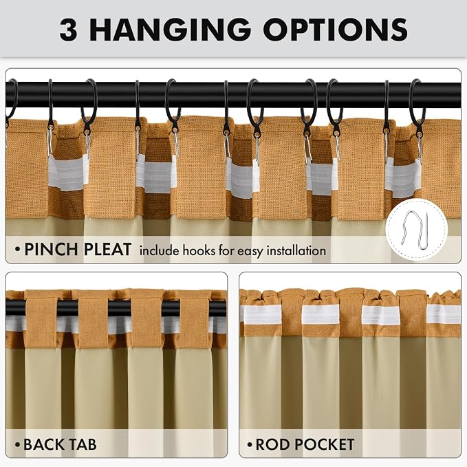 MIULEE Fall 100% Blackout Linen Curtains 42" x 96" Mustard Yellow 2 Panels | Thermal Insulated, Room Darkening Drapes for Bedroom Living Room, Back Tab Rod Pocket Pinch Pleated, Solid Luxury Decor