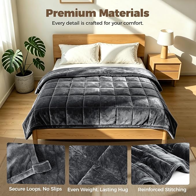 Weighted Blanket 17 lbs, Soft Crystal Velvet, Queen Dark Grey | 60 x 80 Inches,Heavy Blanket, Premium Glass Beads,For Bed Sofa,For Adults