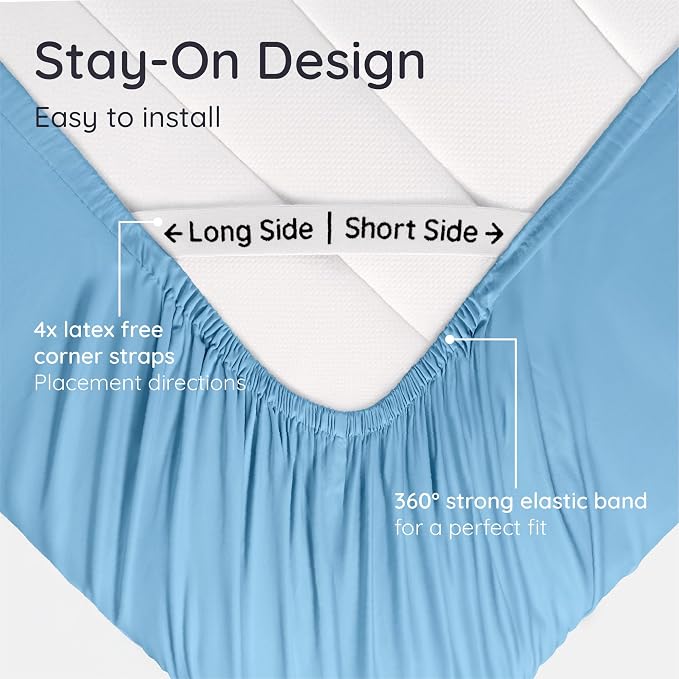 Bambaw 100% Viscose Derived from Bamboo Fitted Sheet, 16’’ Pocket King Bed Fitted Sheet Only, Cooling Fitted Sheets King Size, Breathable & Soft King Size Fitted Sheet with Corner Straps (Dream Blue)
