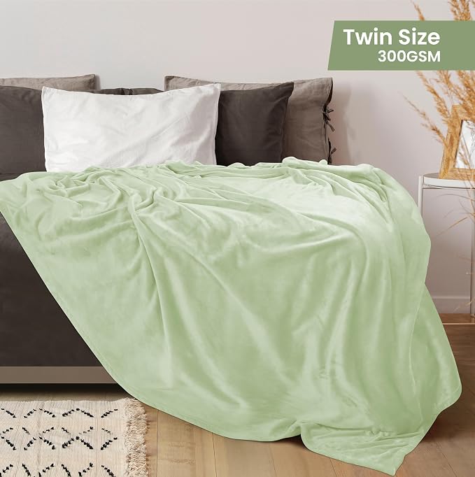 Utopia Bedding Soft Fleece Bed Blanket Twin Size Sage Green (60x80 Inch) | Microfiber Plush Warm Lightweight Breathable Cozy Blanket Anti-Static, All Season Use, Gift for Women and Men