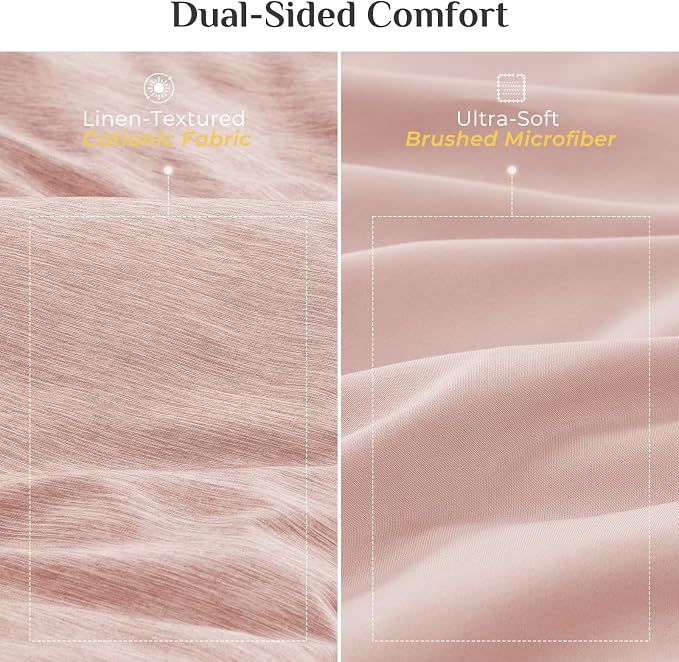 JOLLYVOGUE Rose Pink Queen Comforter Set, Cationic Dyeing Bed in a Bag Queen 7 Pieces, Double-Tone Bedding Set with Down Alternative Comforter, Sheets, Pillowcases & Shams
