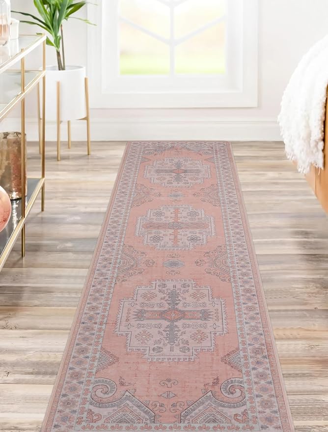 Washable Kitchen Runner Rug 2x8 Rug Runners for Hallways- Light Pink | No Crease,Stain Resistant,Non Slip Hallway Runner Rug for Laundry Room,Bedroom,Entryway,Bathroom,Foyer Farmhouse Home Office